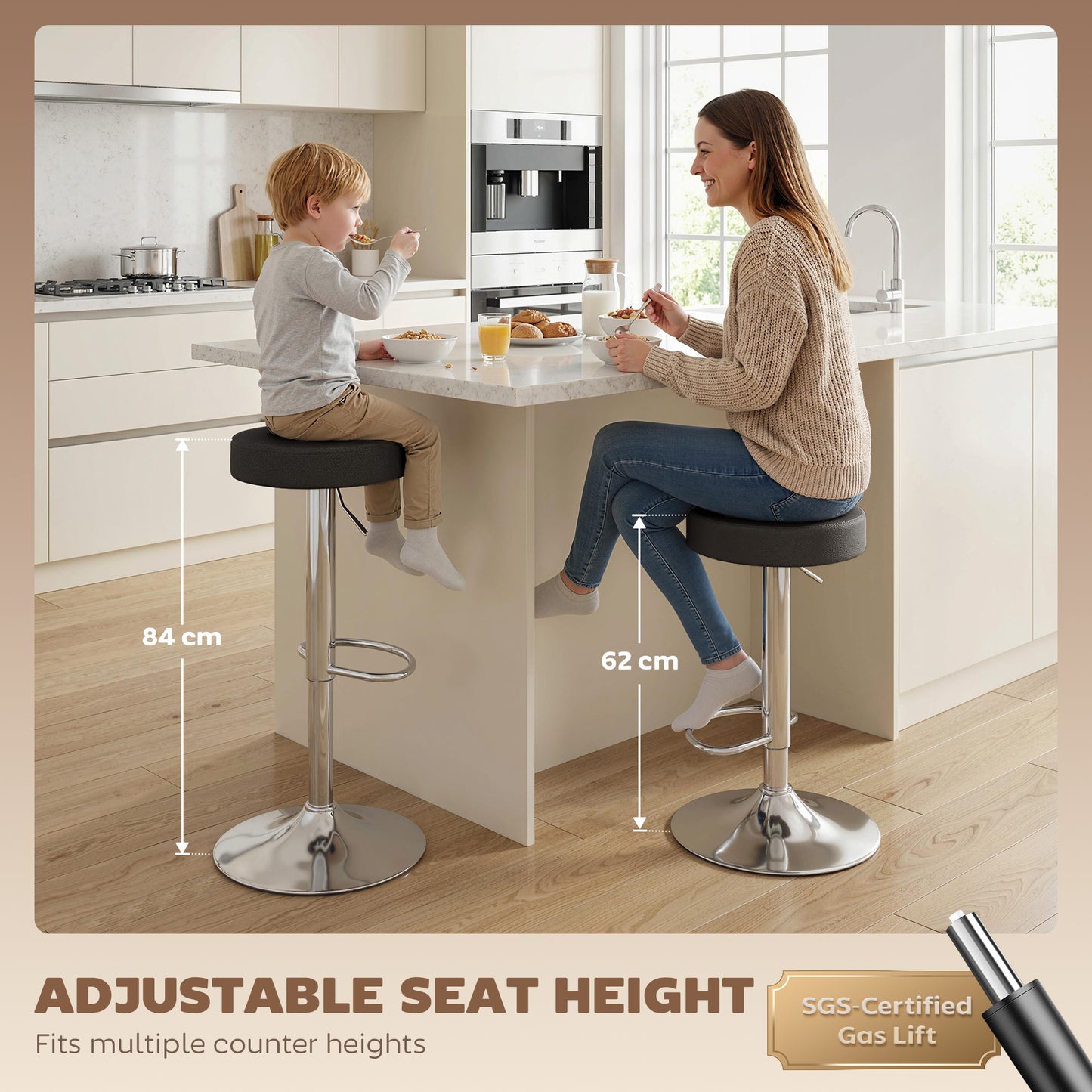 HOMCOM Bar Stools Set Of 2 Modern PU Leather Swivel Height Adjustable Breakfast Bar Chairs With Footrest Black