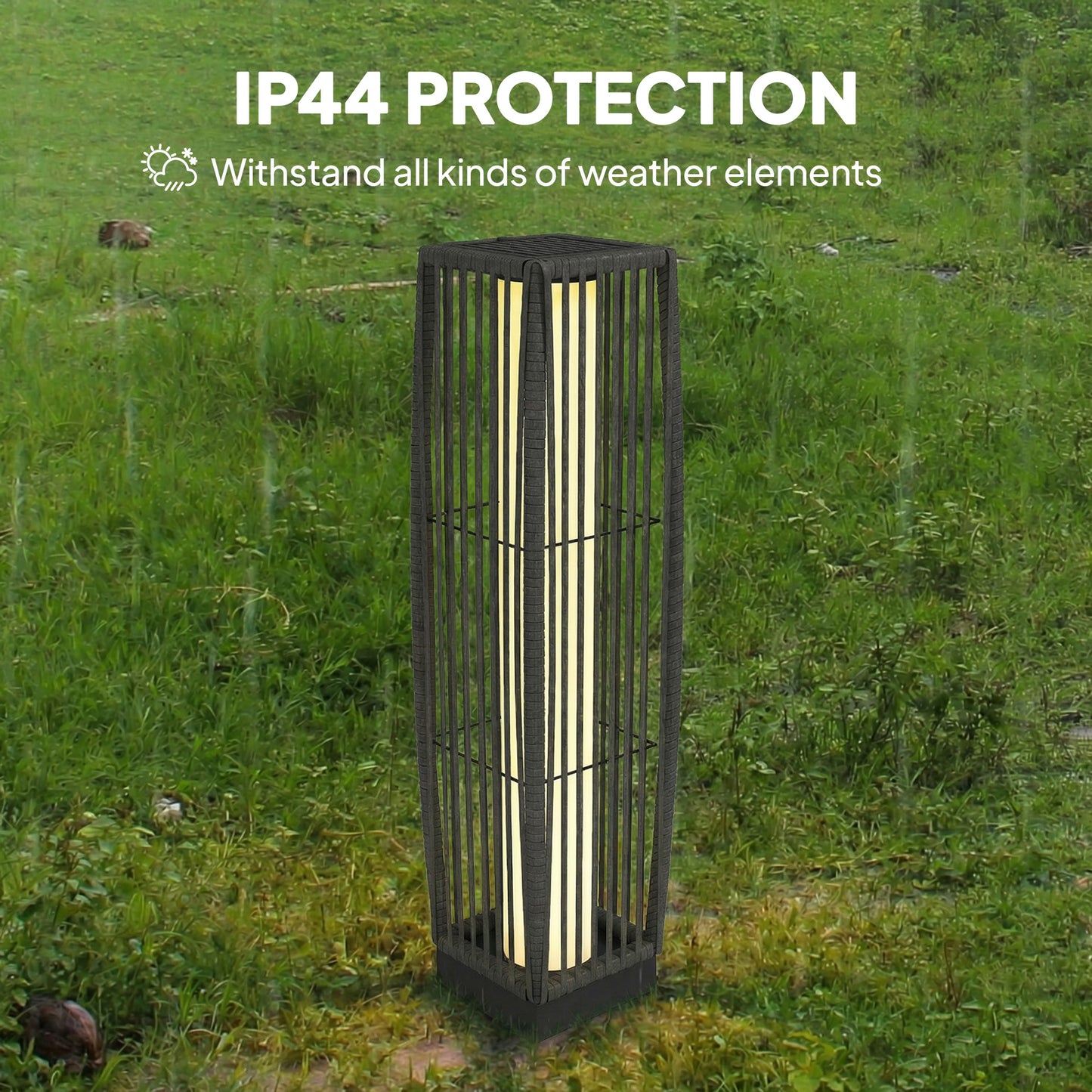 Outsunny Solar Rattan Floor Lamp Outdoor Garden Lantern With Auto On Off LED Lights IP44 Patio Terrace Dark Grey