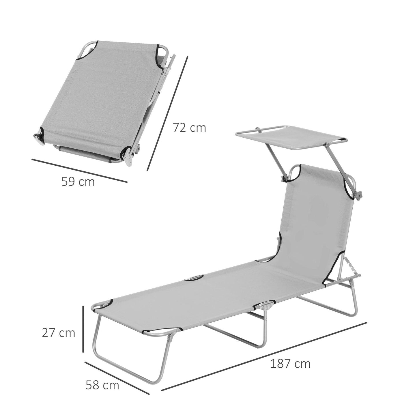 Outsunny Reclining Chair with Sun Shade - Light Grey - ALL4U RETAILER LTD