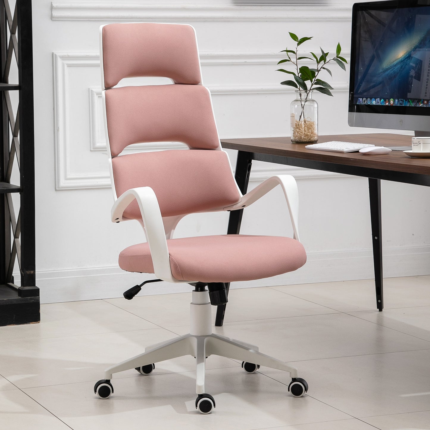 Vinsetto Stylish Ergonomic High Back Office Chair in Pink - 360° Swivel with Foam Padding and Wide Armrests - ALL4U RETAILER LTD