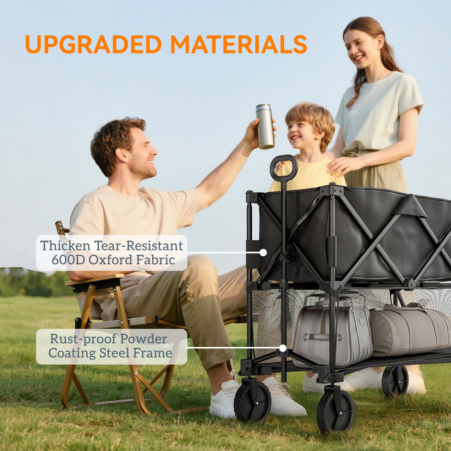 Outsunny Double Deck Folding Festival Wagon on Wheels 200kg 350L Capacity 134cm Extended for Camping Garden Beach