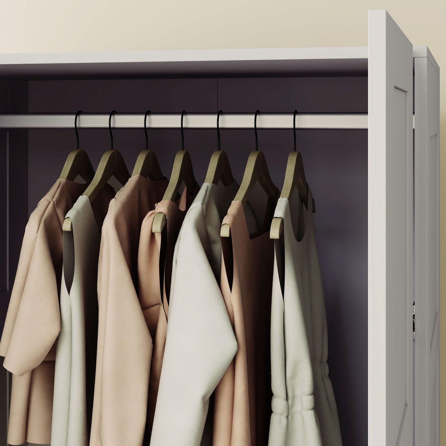 HOMCOM Double Paneled Door Wardrobe With Shelves Grey Soft Close Doors for Bedroom Storage