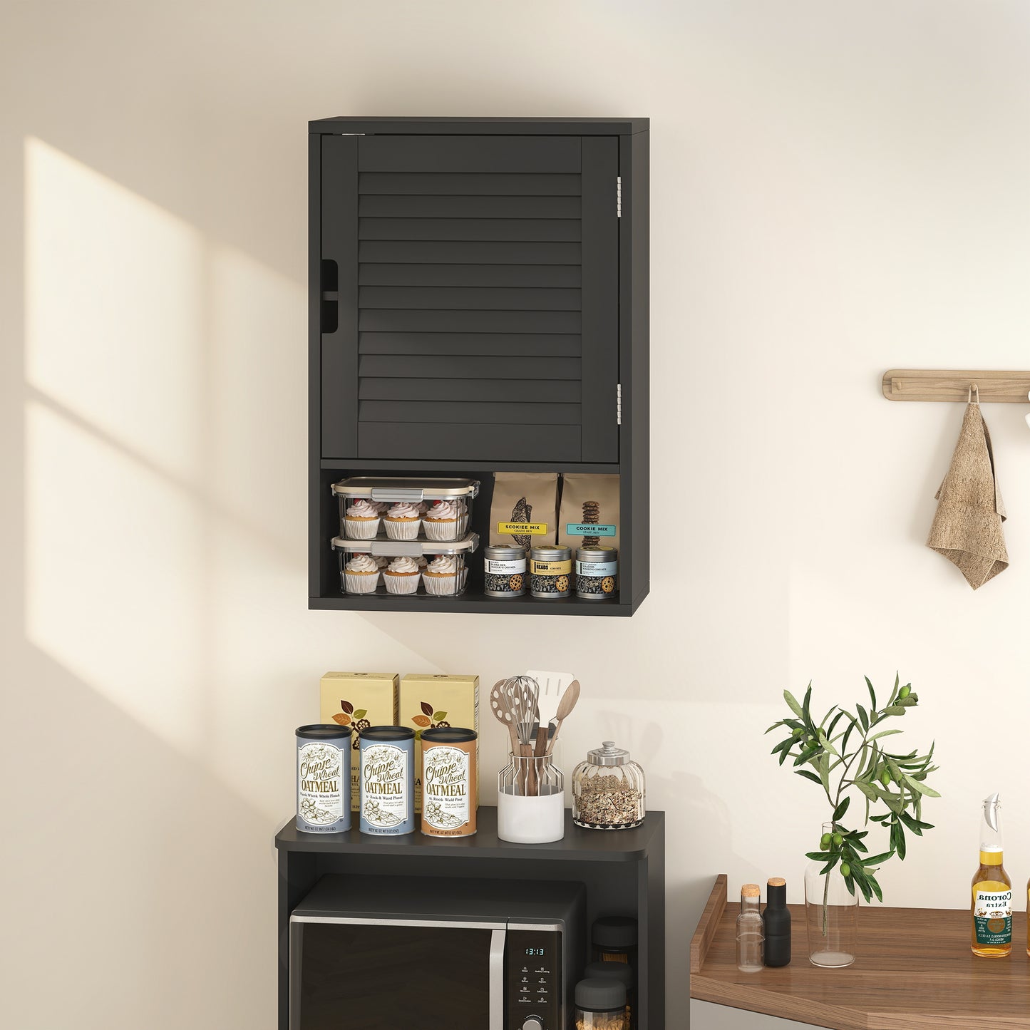 HOMCOM Wall Mounted Bathroom Cabinet With Adjustable Shelves Black 40 x 20 x 60 cm Space Saving Storage