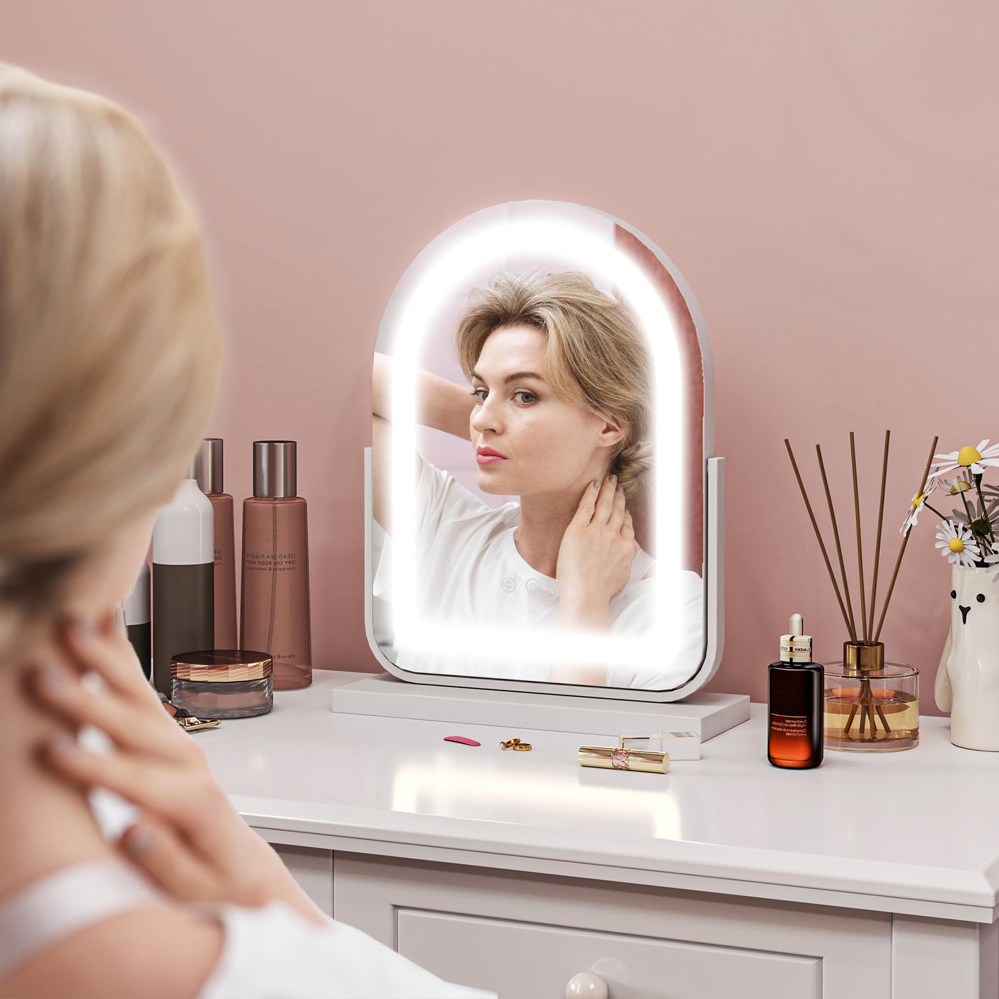 HOMCOM 33 x 44.5cm LED Vanity Mirror White With Adjustable Lighting For Day To Night Grooming