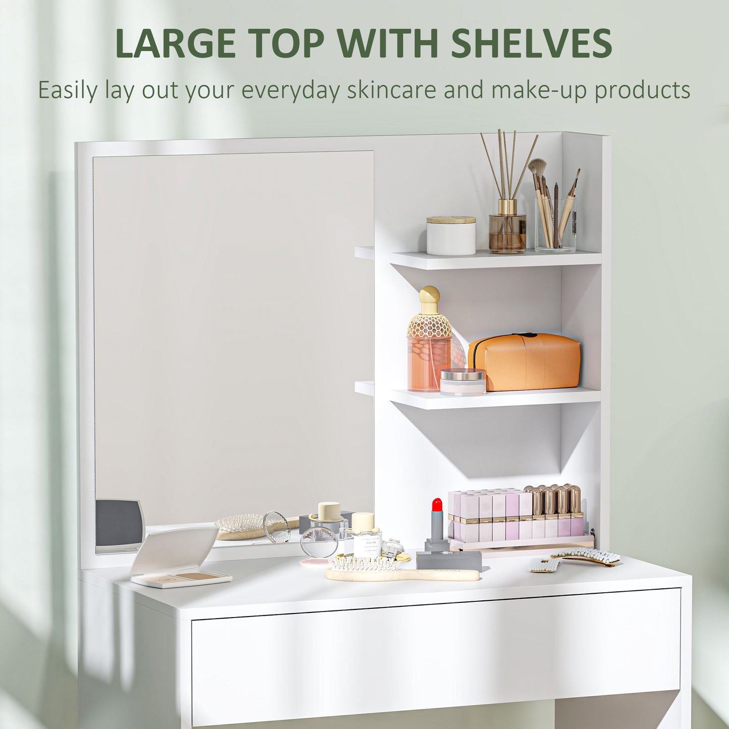 HOMCOM Dressing Table With Mirror And Storage In White Finish For Vanity Desk With Broad Surface And Large Drawer