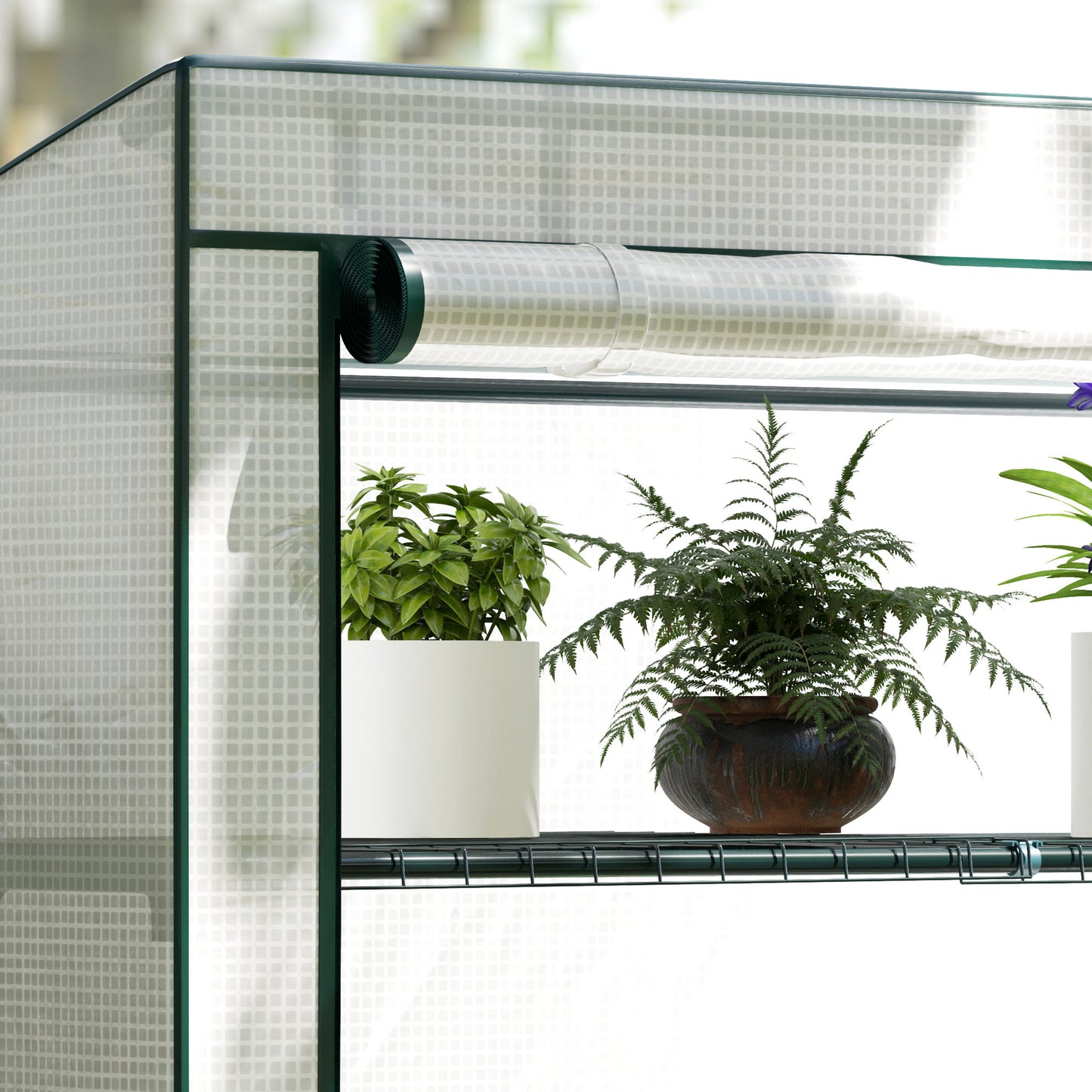 Outsunny Four Tier Mini Greenhouse Green And White With Four Shelves And Roll Up Door