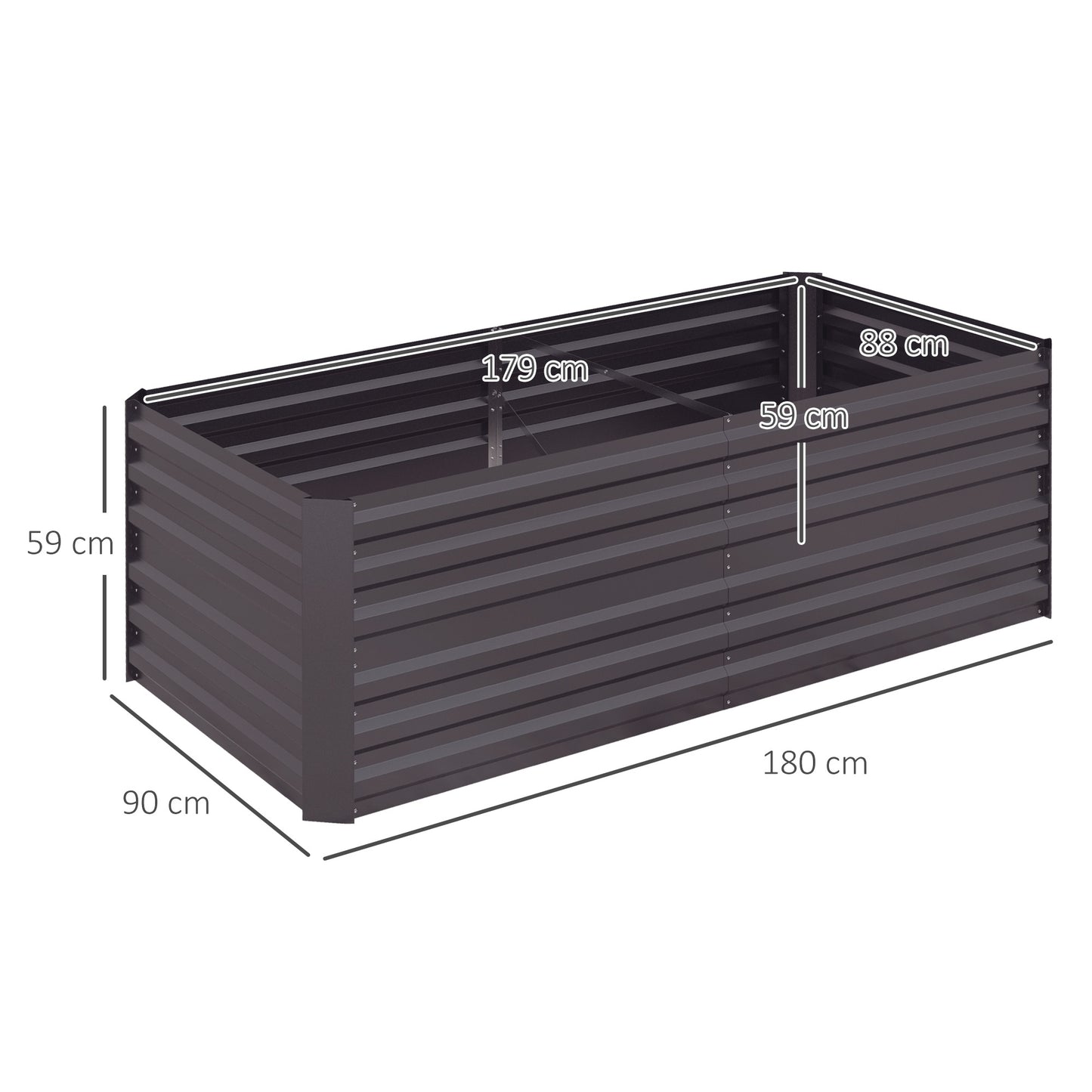 Outsunny Galvanised Steel Raised Garden Bed: Spacious 180 x 90 cm Planter for Outdoor Use in Dark Grey - ALL4U RETAILER LTD