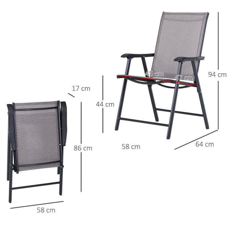 Outsunny Set of 6 Folding Garden Chairs - Grey, Metal Frame Outdoor Patio Park Dining Seats with Breathable Mesh Seat - ALL4U RETAILER LTD