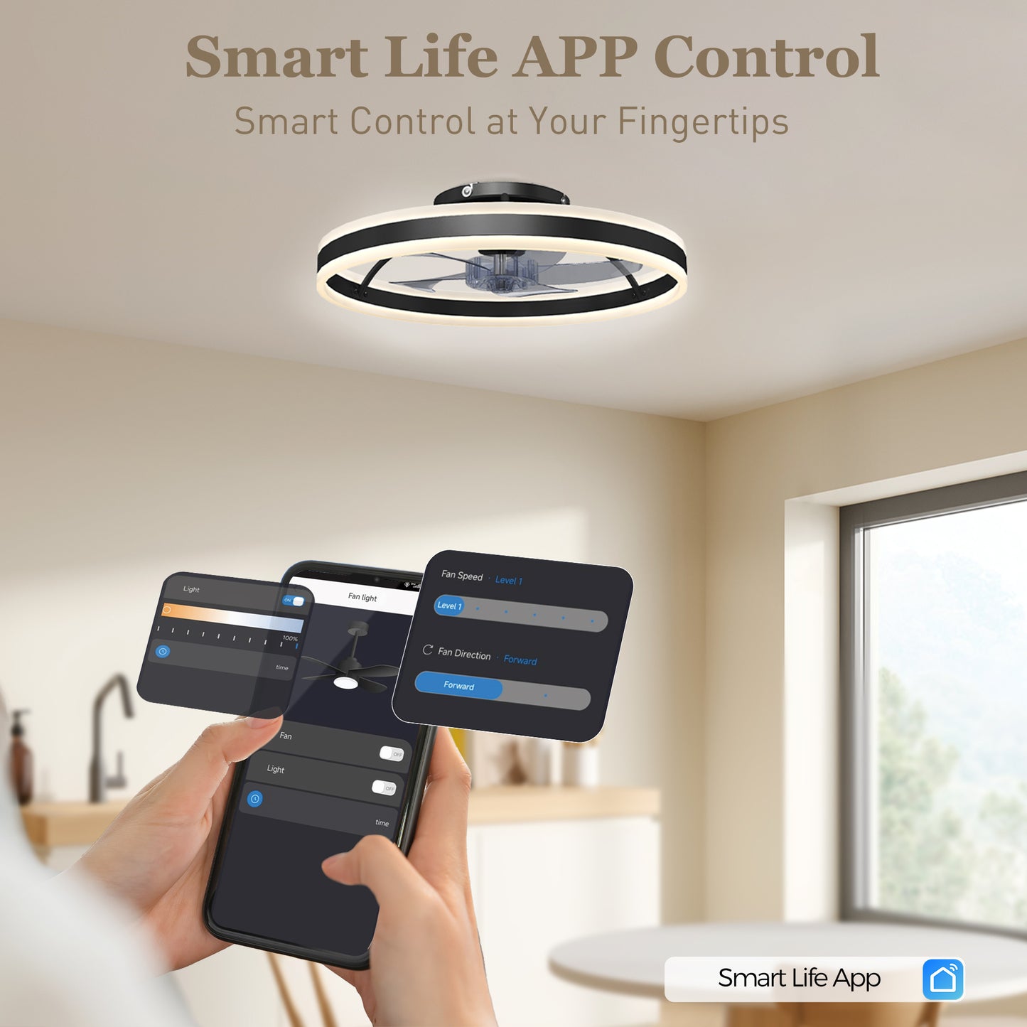 HOMCOM Ceiling Fan With Light And Remote LED Mount With 3 Colour Temperatures 6 Speeds 50 CM Black