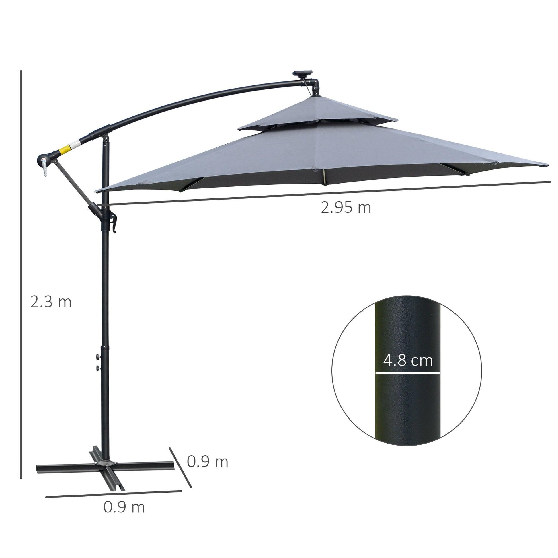 Outsunny 3m Cantilever Umbrella with Double Roof, LED Solar Lights - ALL4U RETAILER LTD