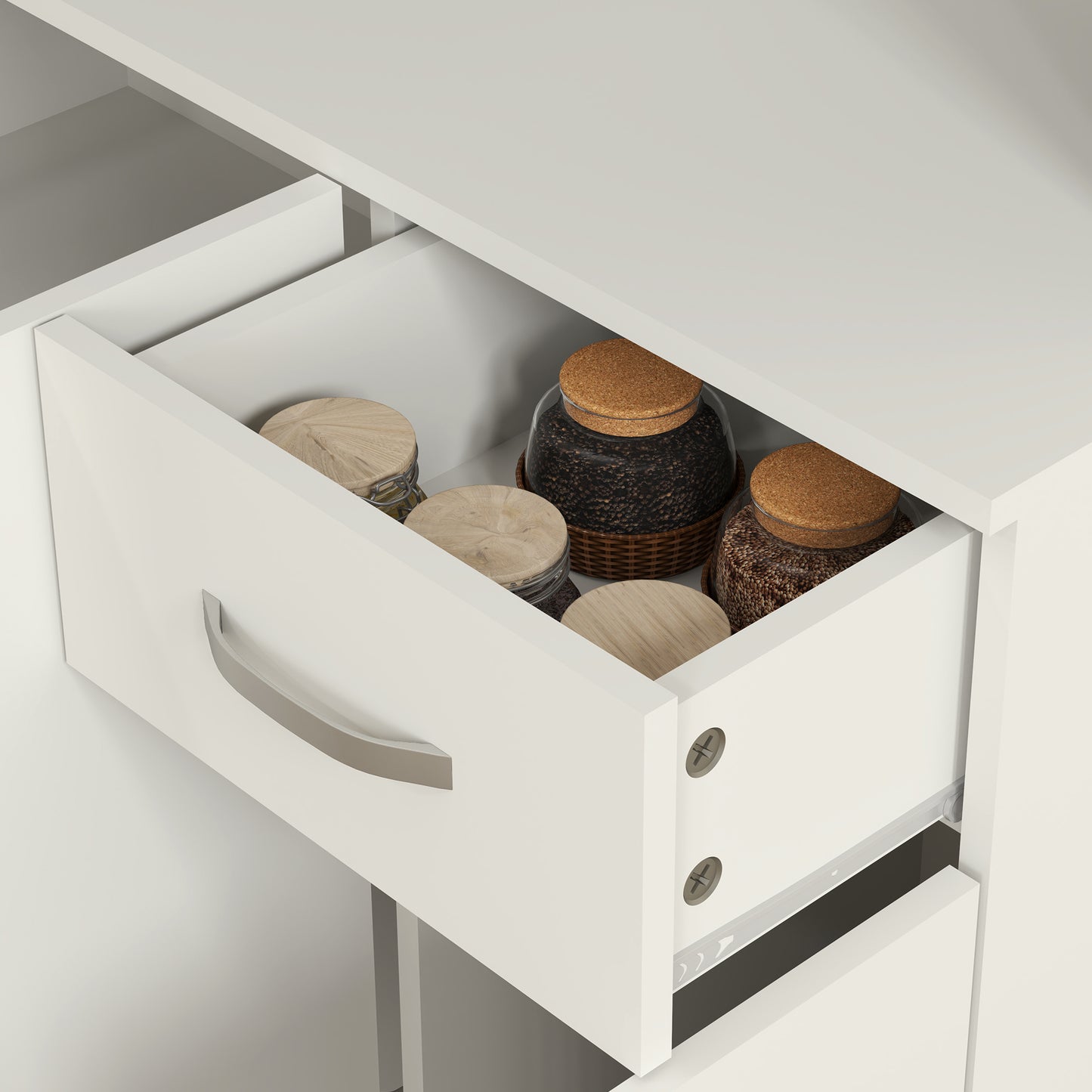 HOMCOM Freestanding Kitchen Pantry Storage Cabinet With Adjustable Shelves And Middle Worktop White