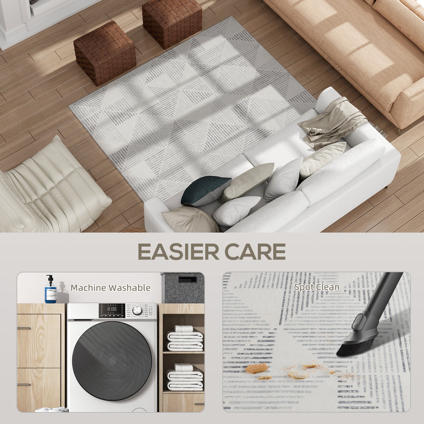 HOMCOM Modern Area Rug Geometric Pattern Non Slip Machine Washable Soft Floor Carpet 170 X 120 cm Grey
