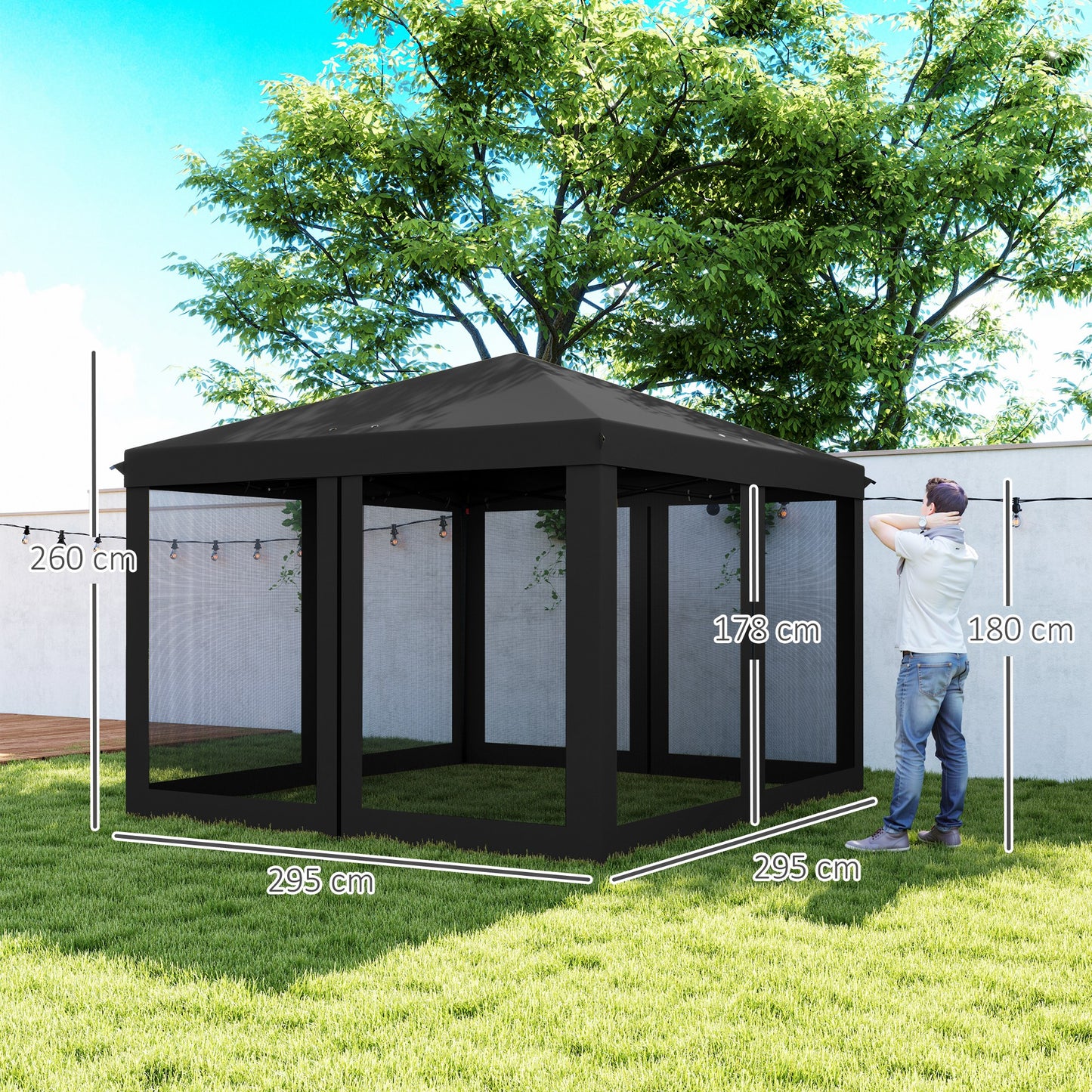 Outsunny 3 X 3 M Pop Up Gazebo With 420D Canopy Removable Mesh Sidewall Netting Carry Bag Black