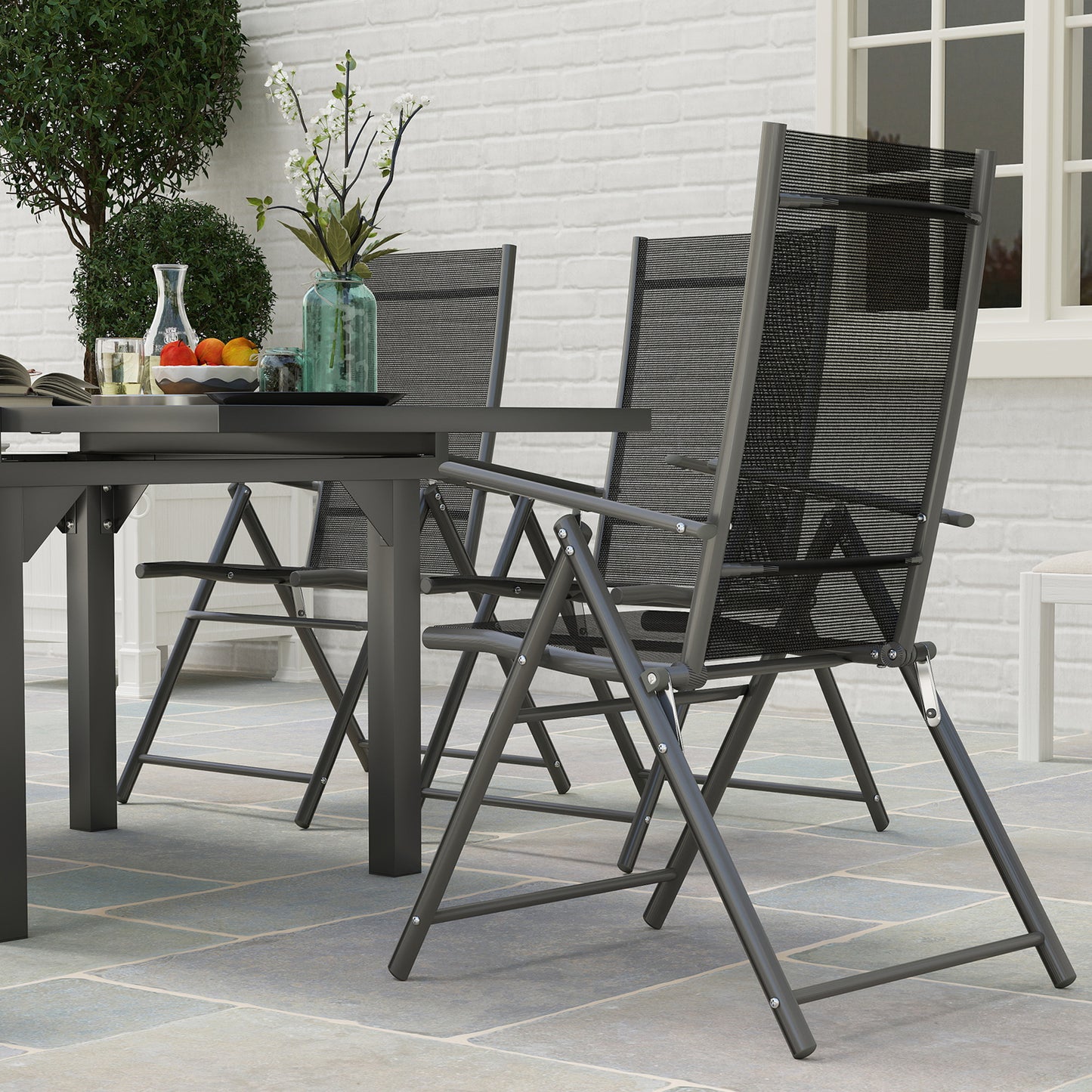 Outsunny 7 Piece Outdoor Dining Set With Extendable Table And 6 Folding Chairs For Patio Balcony Deck Grey