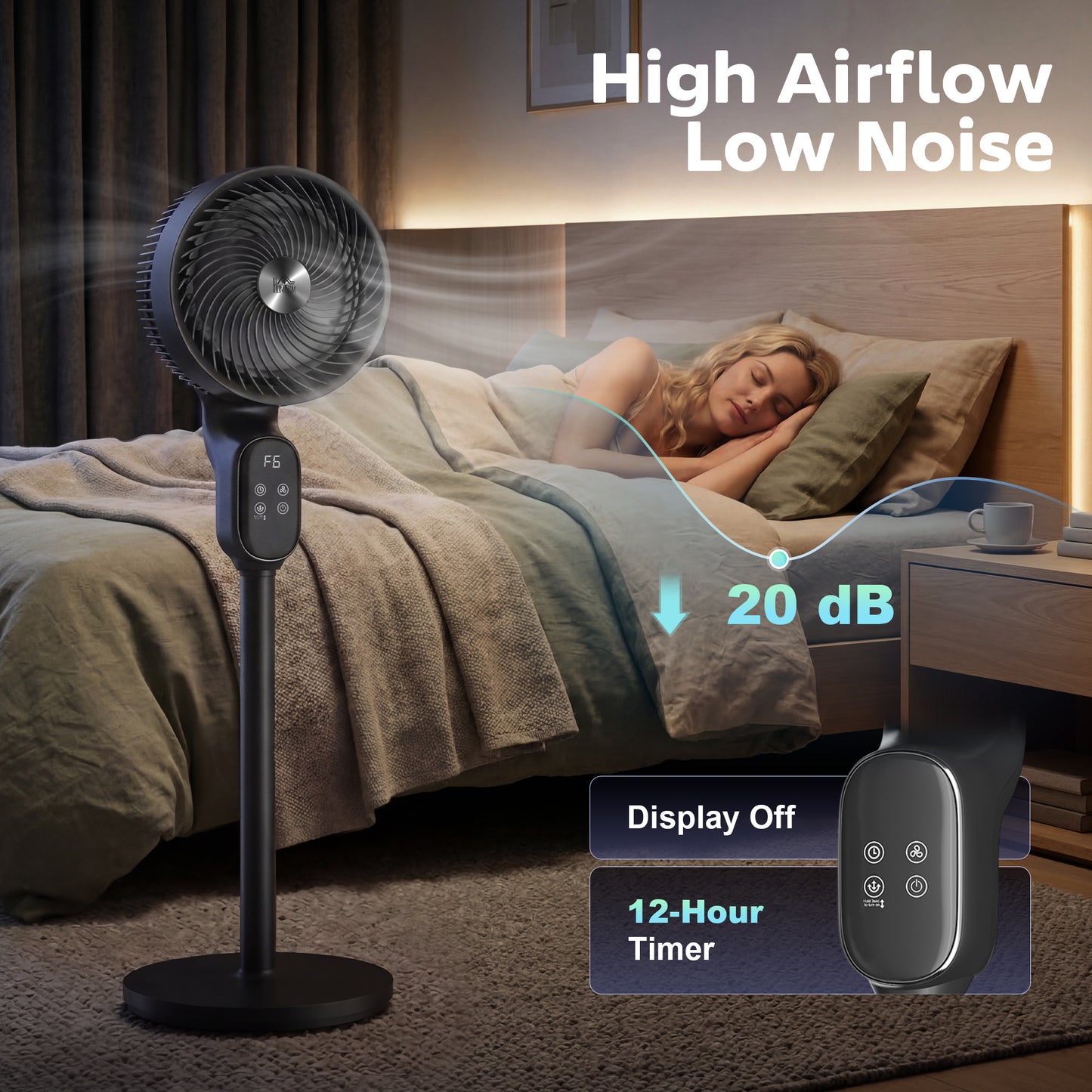 HOMCOM 39 Inch Pedestal Standing Fan With Remote, 8 Speeds, 3D Oscillation, Quiet 20 Decibels, Adjustable Height, Black