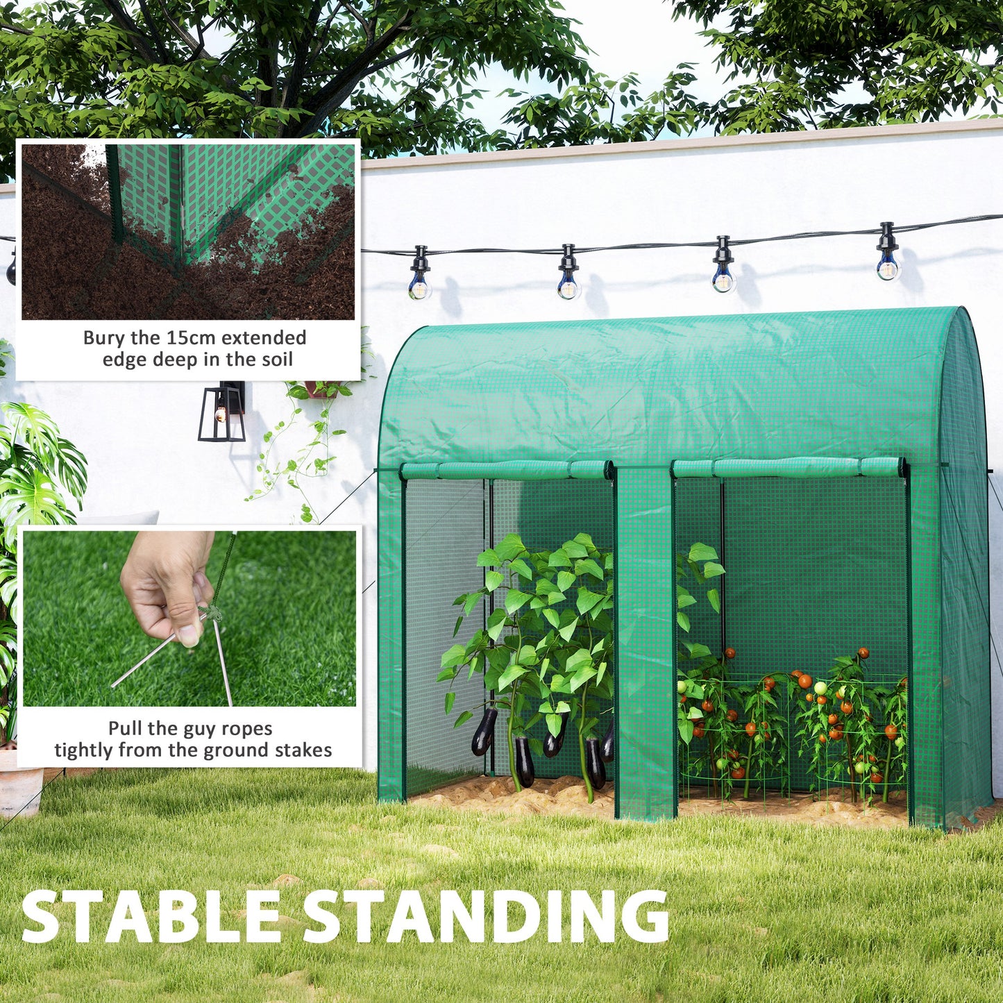 Outsunny 200 By 100 cm Walk In Greenhouse With Zipped Doors Green Ideal For Tomatoes Cucumbers Climbing Plants