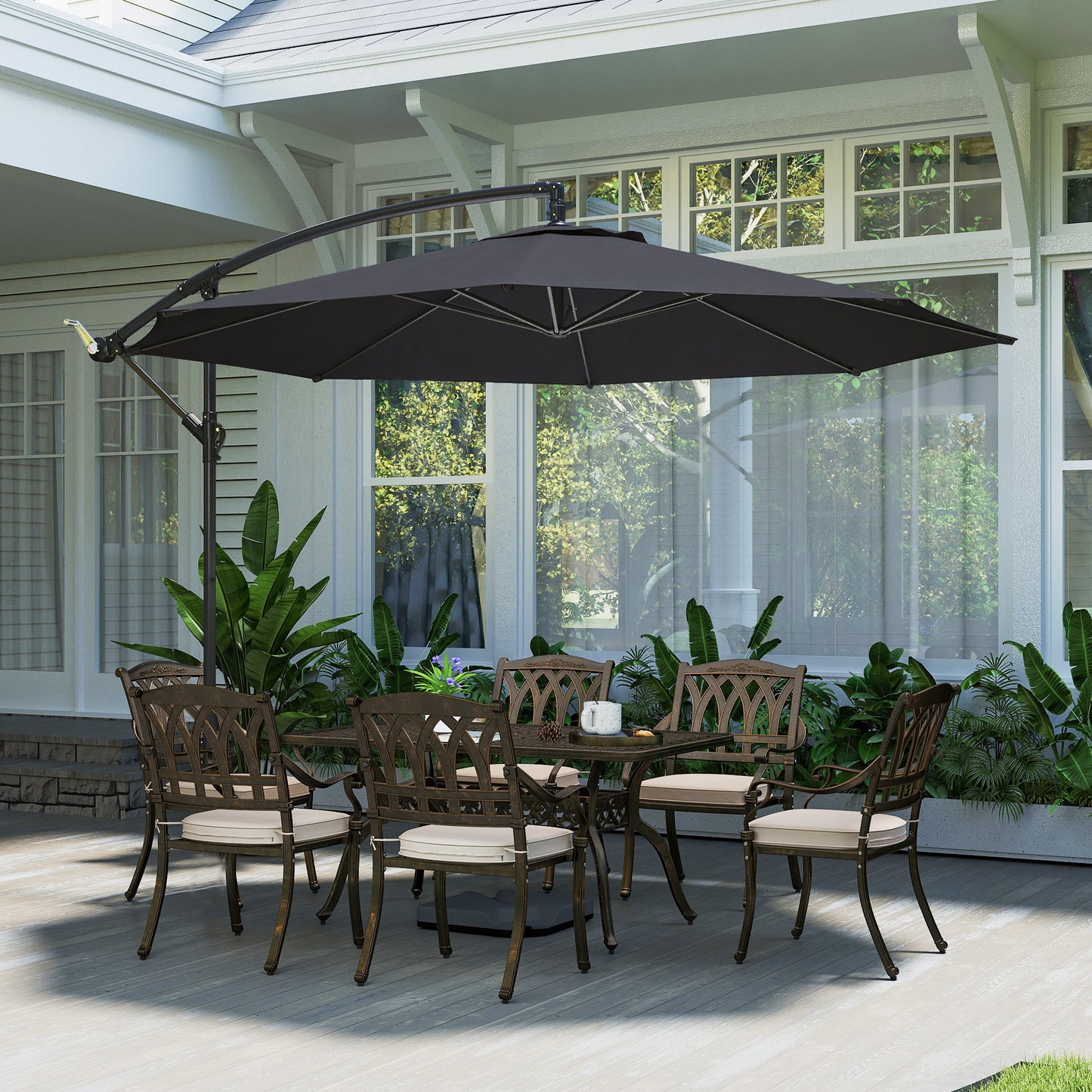 Outsunny 3 Meter Overhanging Cantilever Parasol With Cross Base Black Outdoor Garden Umbrella UV Resistant