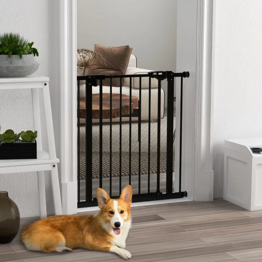 PawHut Metal Adjustable Dog Gate - Black, Expandable from 74-80cm Width