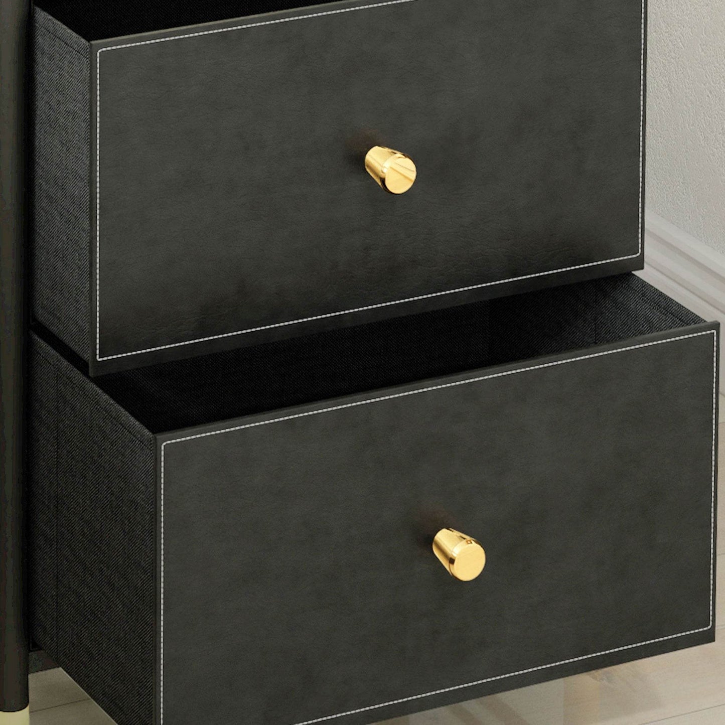 HOMCOM Sleek Black Faux Leather 3-Drawer Chest with Gold Accents - ALL4U RETAILER LTD