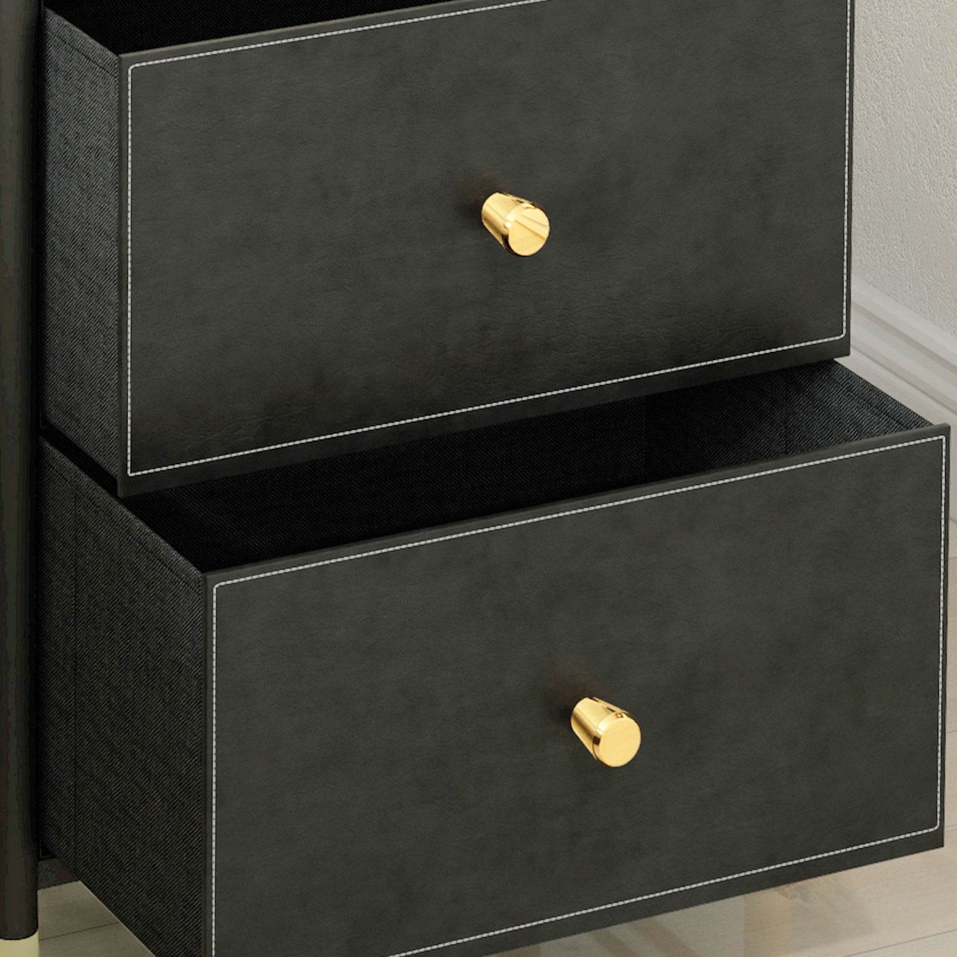 HOMCOM Sleek Black Faux Leather 3-Drawer Chest with Gold Accents - ALL4U RETAILER LTD