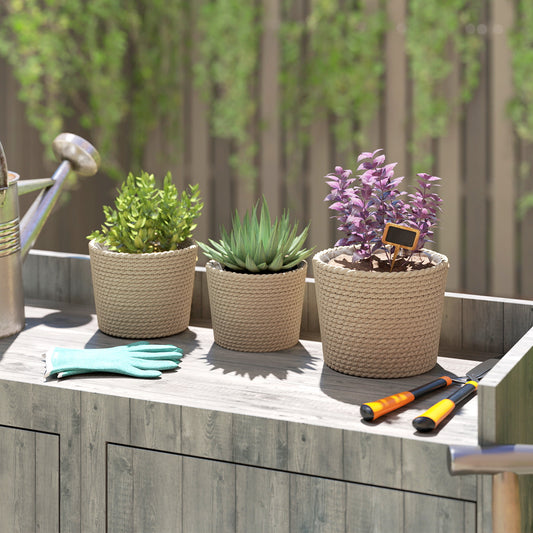 Outsunny Seagrass Planters Set Of 3 Indoor Outdoor Plant Pots For Patio Balcony Natural Finish