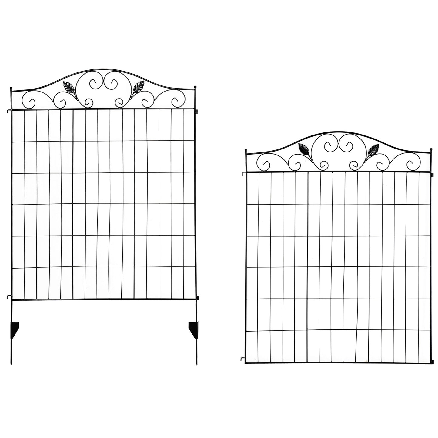 Outsunny Set Of 2 Decorative Garden Fence Panels 8 Panel Metal Picket Fence For Patio And Lawn 365cm By 112cm Black