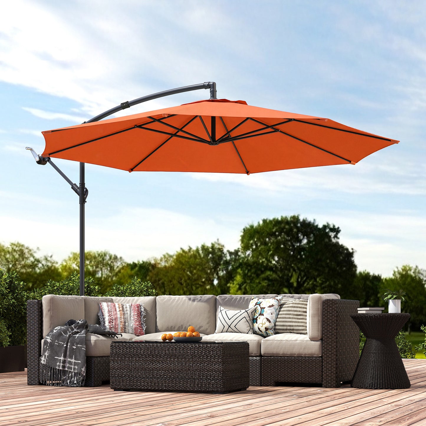 Outsunny 3m Overhanging Cantilever Parasol With Cross Base Orange UV Resistant Polyester Umbrella