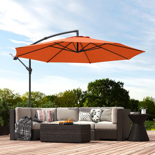 Outsunny 3m Overhanging Cantilever Parasol With Cross Base Orange UV Resistant Polyester Umbrella