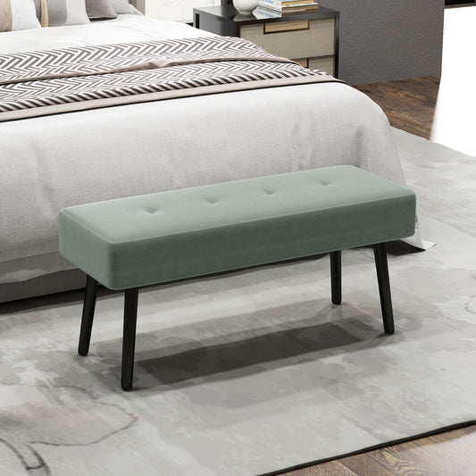 HOMCOM End Of Bed Bench Corduroy Upholstered Bedroom Bench With Thick Padding And Steel Legs Tufted Window Seat Green