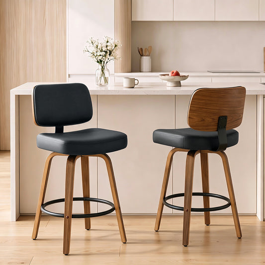 HOMCOM Swivel Bar Stools Set of 2 Padded PU Seats with Backrest and Footrest