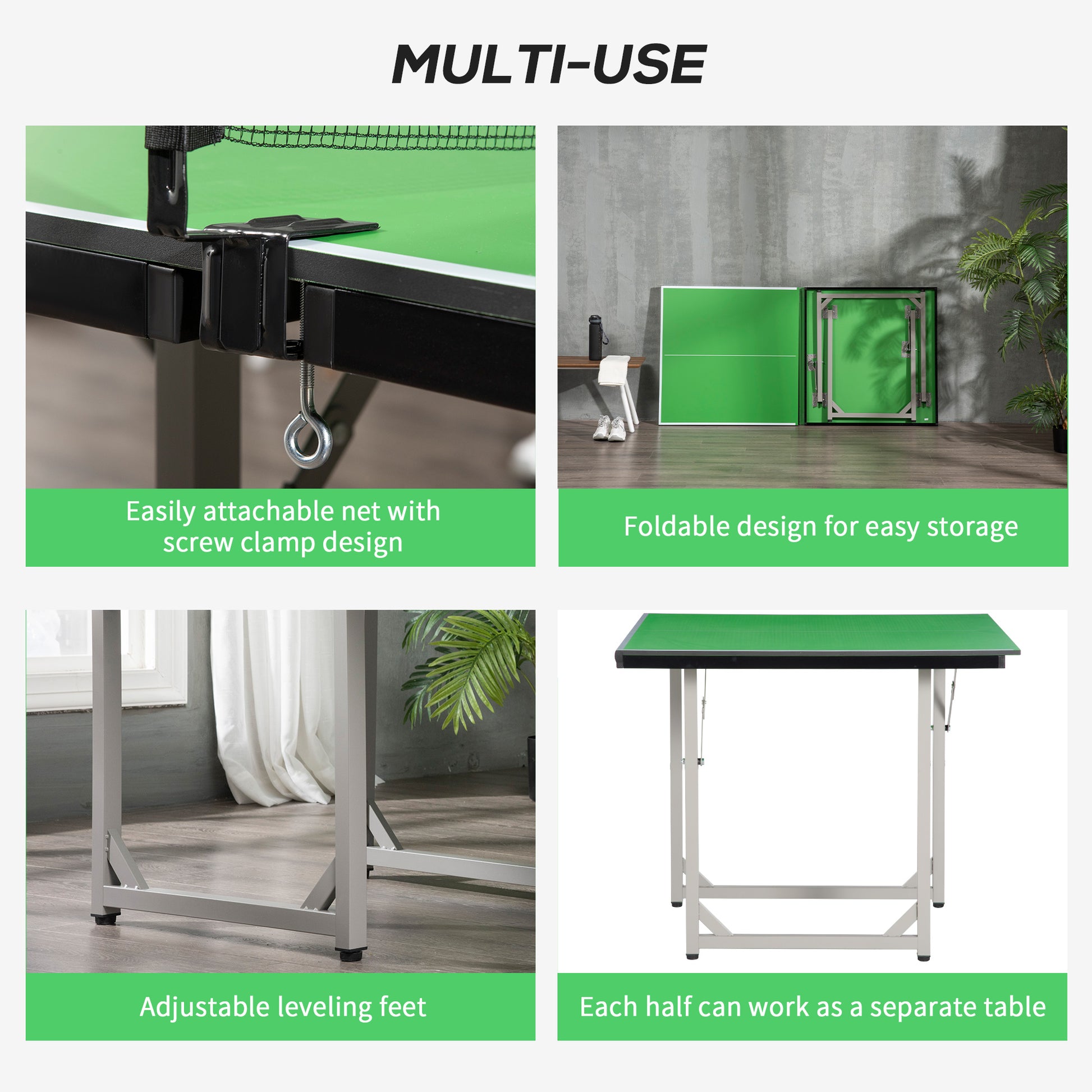 HOMCOM Compact Folding Mini Tennis Table for Indoor and Outdoor Use - Green - ALL4U RETAILER LTD