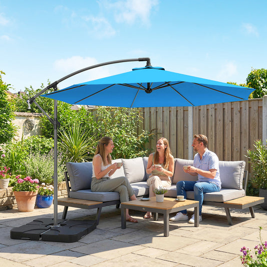 Outsunny 3m Overhanging Cantilever Parasol With Base Weights And Cover Blue For Outdoor Patio And Garden