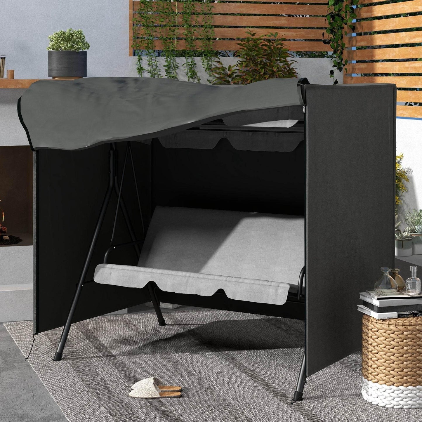 Outsunny Durable Dark Grey 600D Oxford Waterproof Swing Chair Cover with UV Protection - 177L x 114W x 152H cm - ALL4U RETAILER LTD