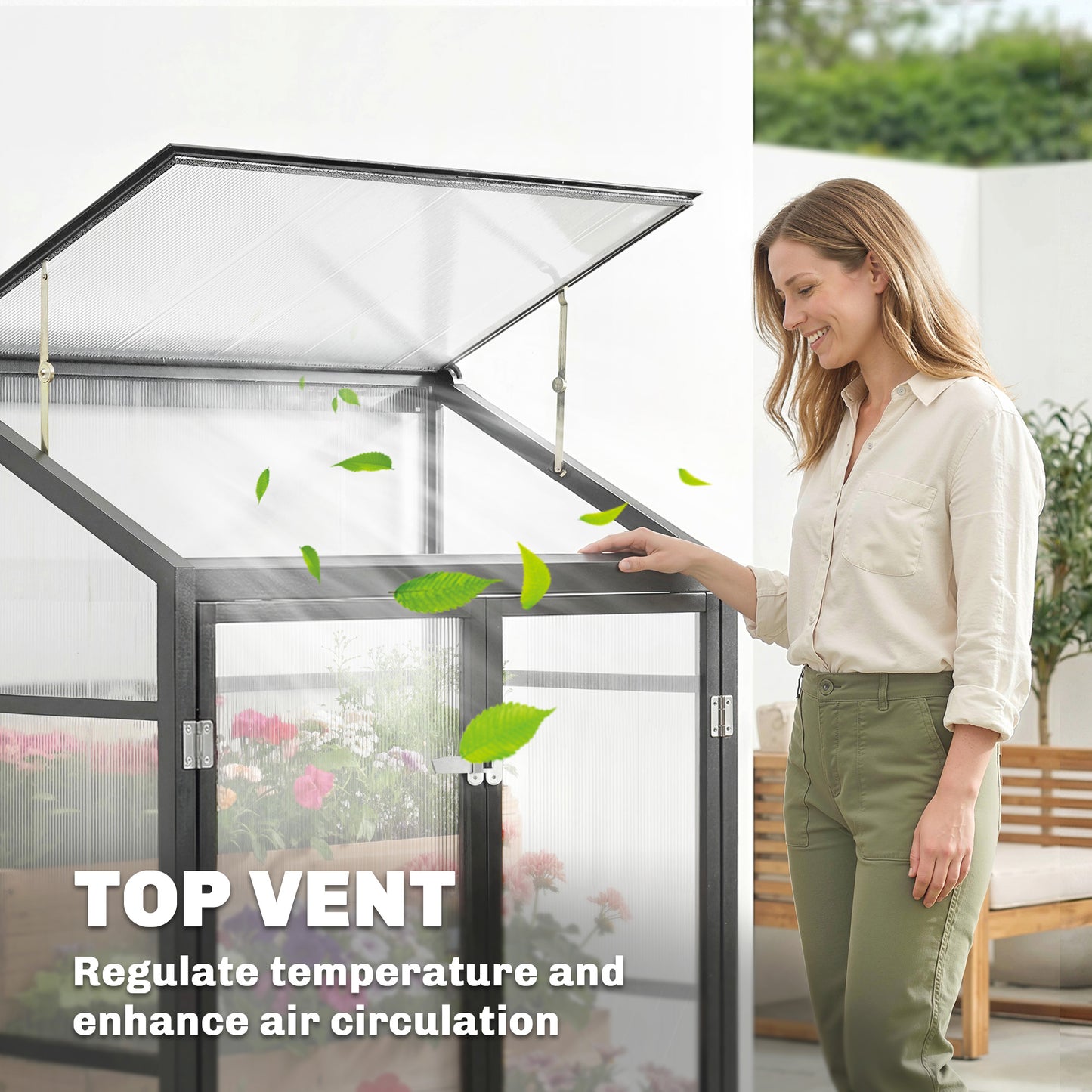 Outsunny Polycarbonate Greenhouse With Hinged Door And Top Vent For Small Patio 4x2ft Black Lean To Walk In