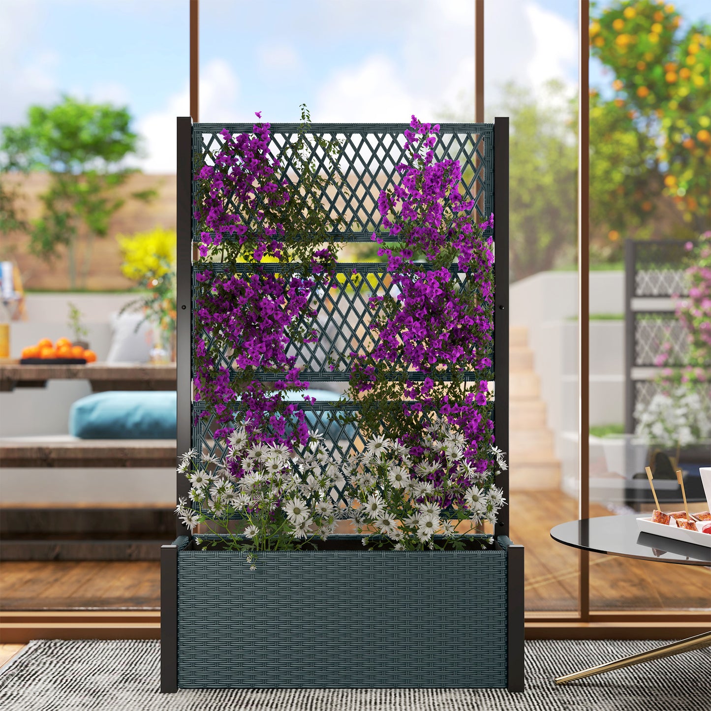 Outsunny Garden Planter Box With Trellis Liner For Climbing Plants Vegetables Flowers 90 X 35 X 148 Cm Charcoal Grey