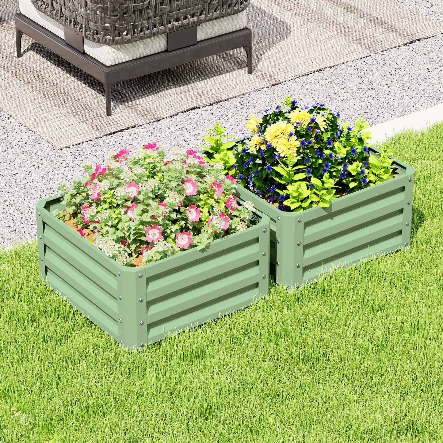 Outsunny Set of Two 60 by 60 cm Galvanised Steel Planter Boxes Open Bottom Outdoor Garden Light Green
