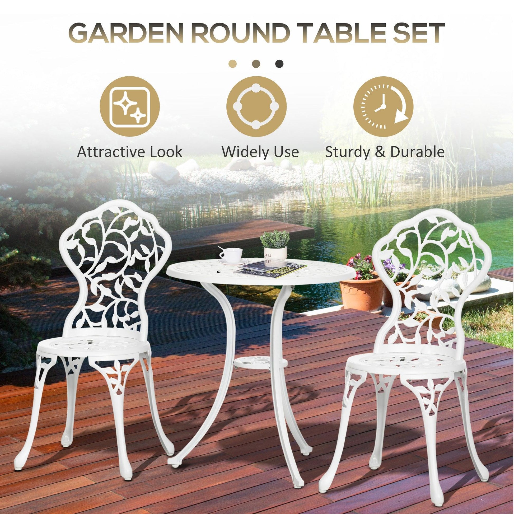 Outsunny 3 Piece Bistro Set - White - ALL4U RETAILER LTD