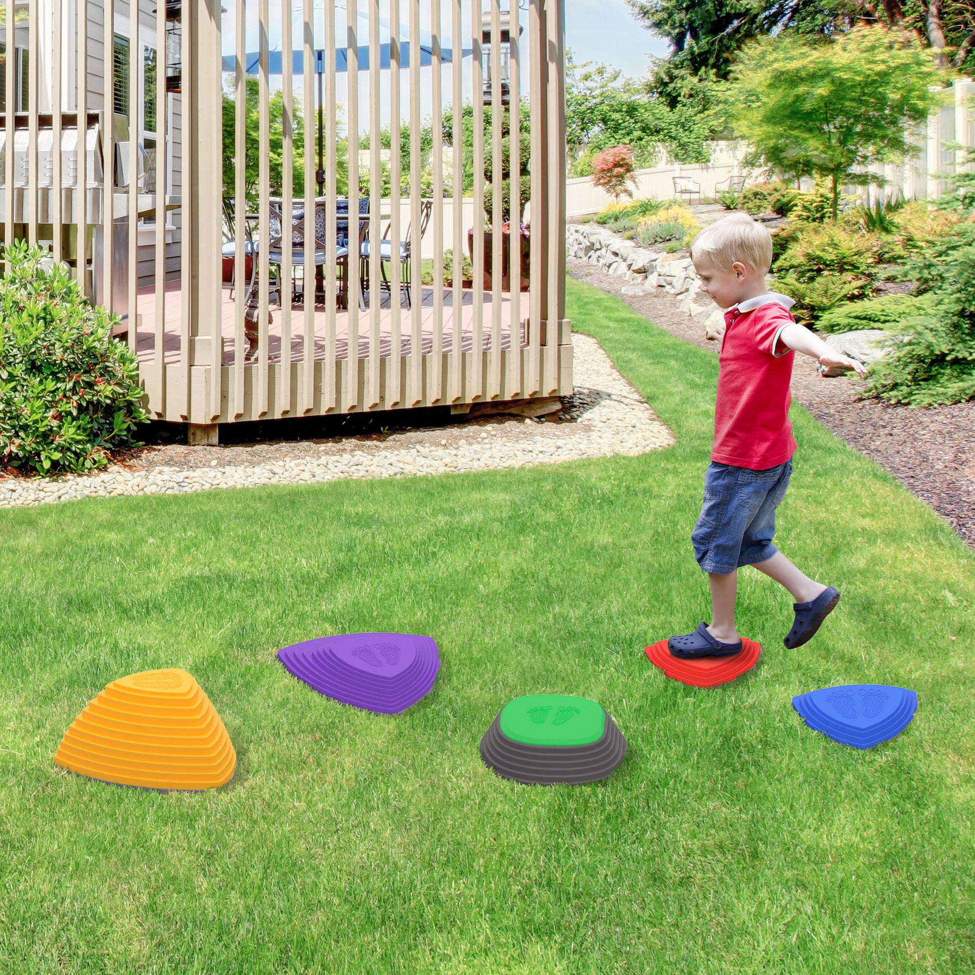 ZONEKIZ Kids Balance Stepping Stones - 5-Piece Set for Indoor/Outdoor Obstacle Courses, Sensory Play & Stacking Fun - ALL4U RETAILER LTD