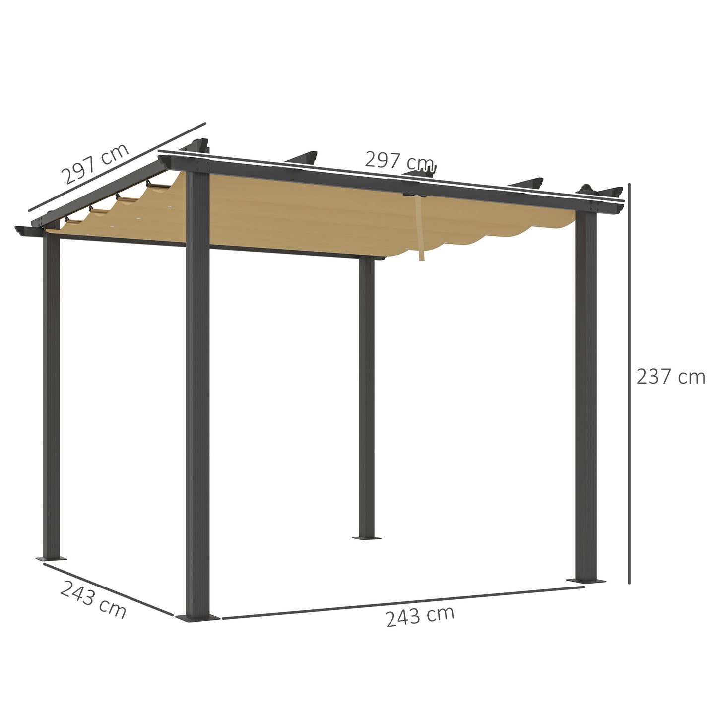 Outsunny 3x3m Aluminium Pergola With Retractable Roof Khaki For Outdoor Patio And Garden Space