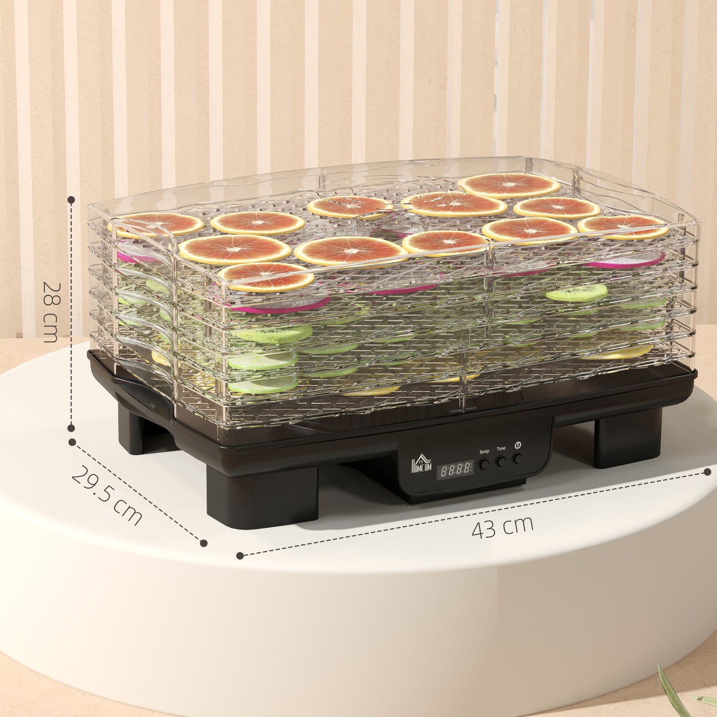 HOMCOM Six Tray Food Dehydrator with 40 to 70 C Temperature Control Black Finish and Stackable Trays