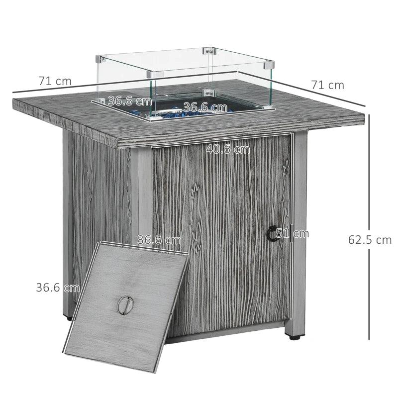 Outsunny 40,000 BTU Gas Fire Pit Table with Cover, Glass Screen, and Glass Beads - Grey Outdoor Propane Firepit - ALL4U RETAILER LTD