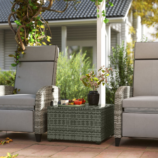 Outsunny 62 By 62 Centimeter Glass Top Rattan Garden Side Table Light Grey With Tempered Top