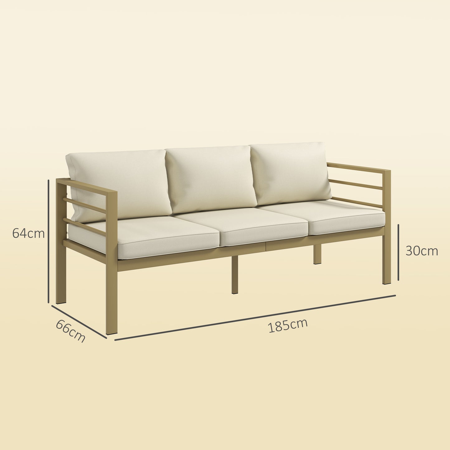 Outsunny Garden Bench With Cushions 3 Seater Sofa With Backrest And Armrests Cream White 185 X 66 X 64 Cm