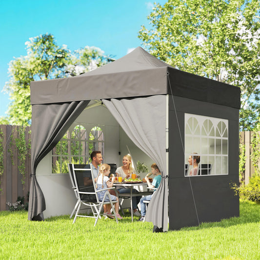 Outsunny 3m By 3m Pop Up Gazebo With Sidewalls UPF 50 Plus Heavy Duty Garden Tent Marquee Dark Grey Wheeled Carry Bag