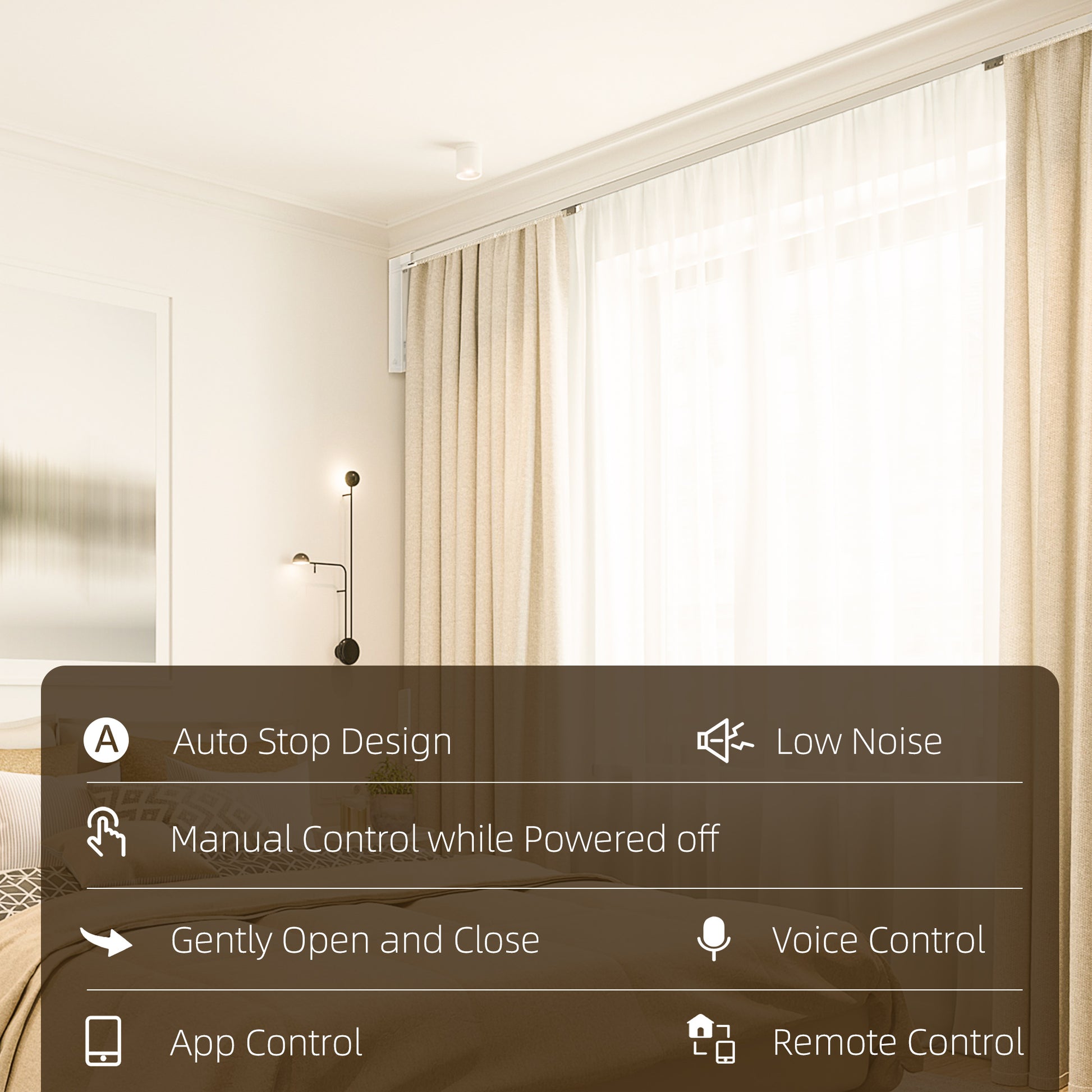 HOMCOM Smart Electric Curtain Track - 3.6m Remote & Voice Control with WiFi App, White - ALL4U RETAILER LTD