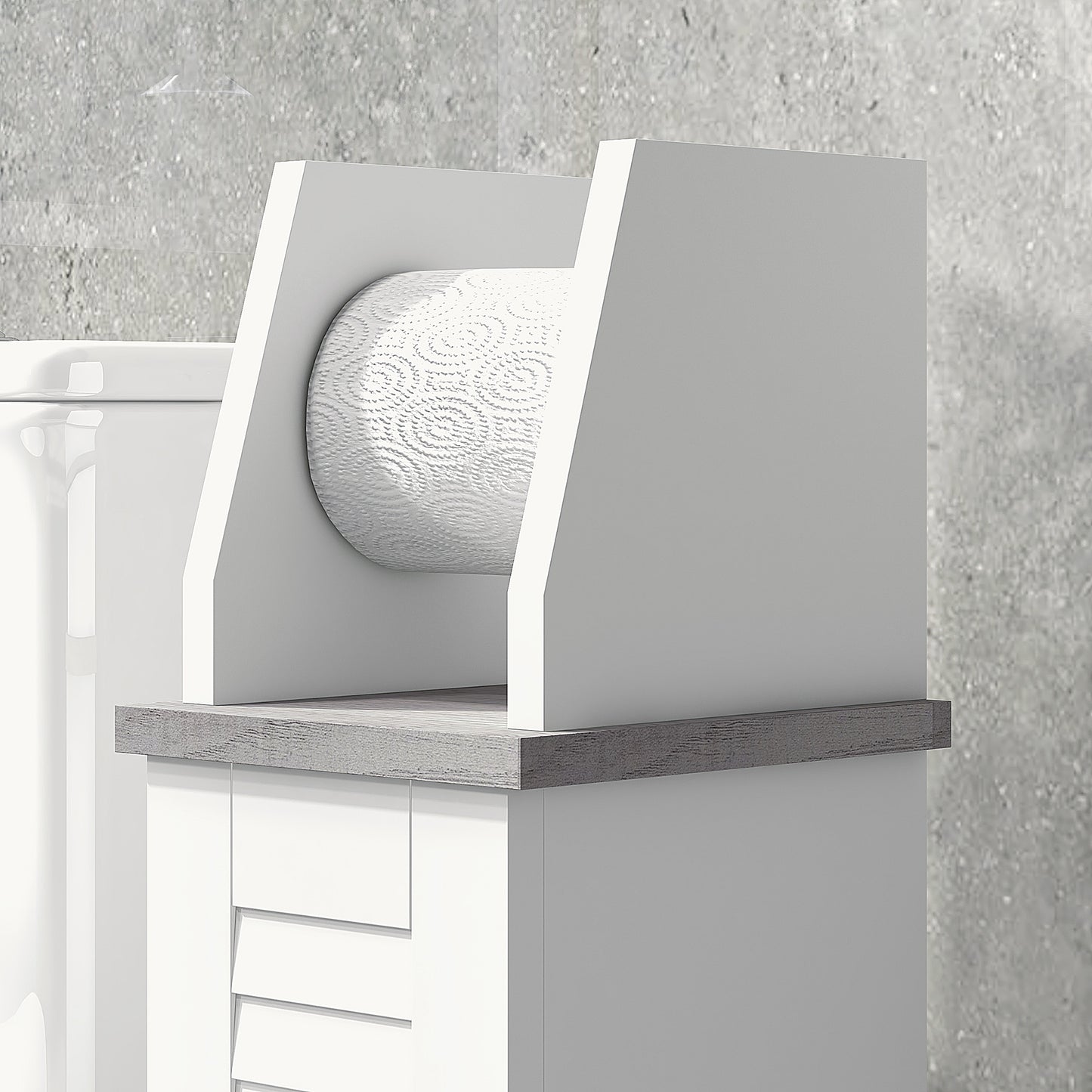 Kleankin Sleek White Bathroom Storage Cabinet with Adjustable Shelf and Toilet Roll Holder - ALL4U RETAILER LTD