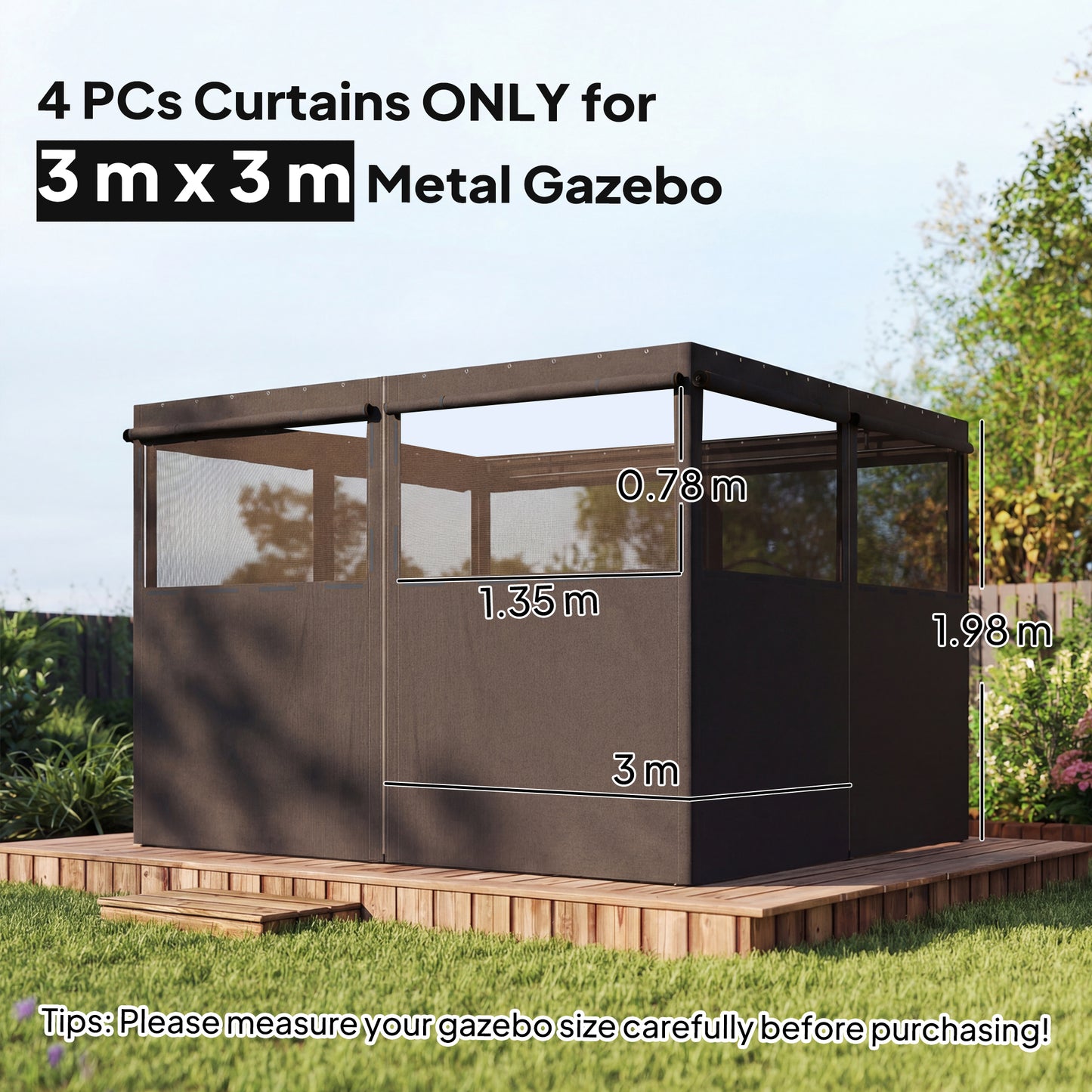 Outsunny 4 Pack Replacement Gazebo Curtains Privacy Panels for Most 3 x 3 m Gazebo Outdoor Shelter Sidewalls Dark Grey