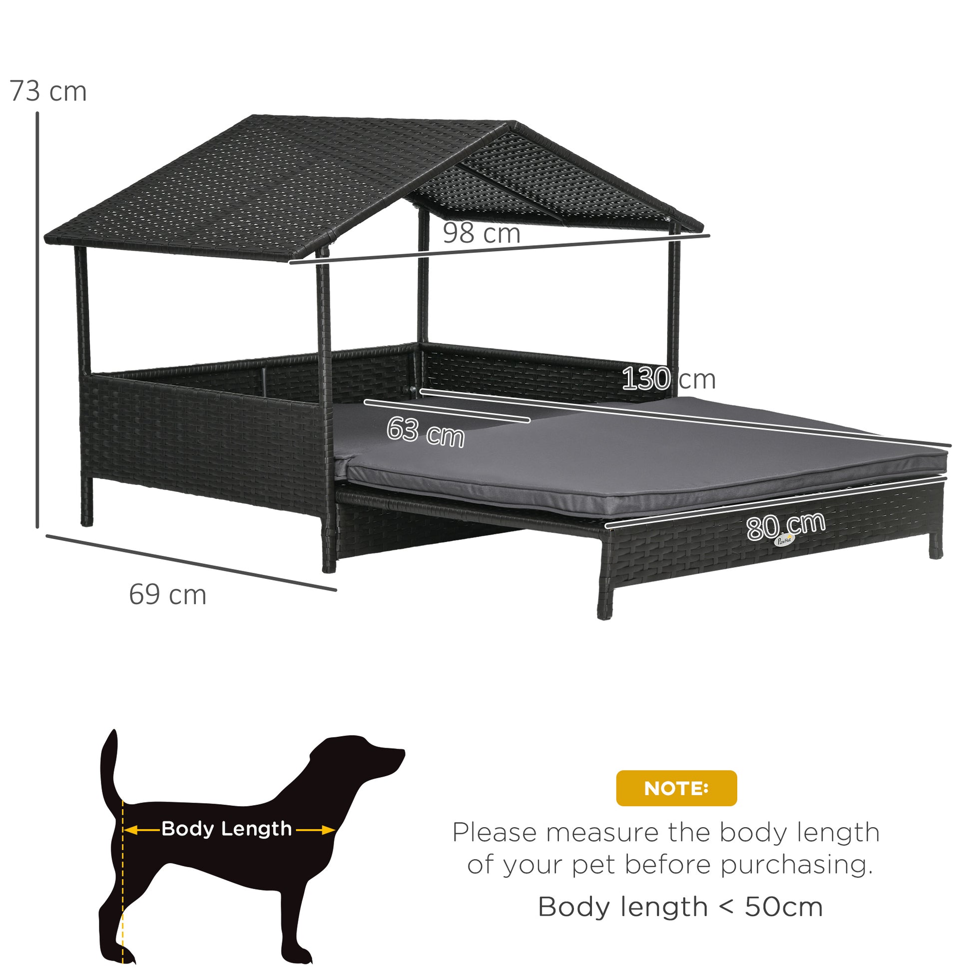 PawHut Expandable Outdoor Dog Bed with Rattan House and Water-Resistant Roof, Includes Removable Cushion for Small to Medium Breeds - Grey - ALL4U RETAILER LTD