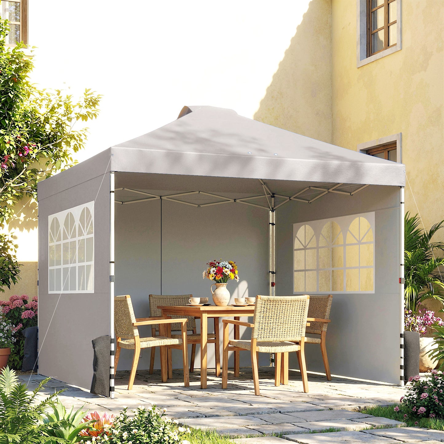 Outsunny Pop Up Gazebo 3x3m Waterproof UV50 Plus Canopy With Adjustable Height And 3 Sidewalls In Grey And Wheeled Bag