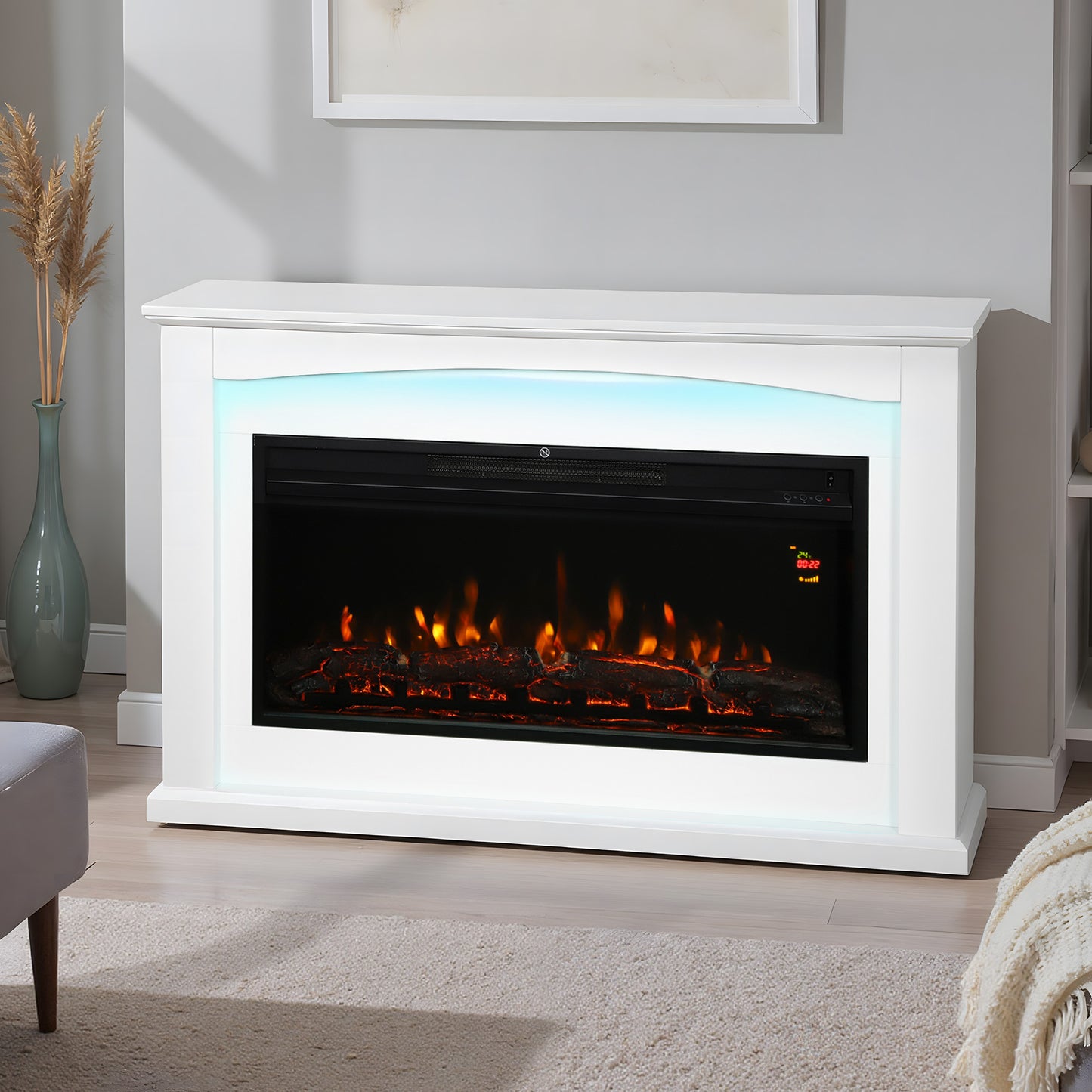 HOMCOM 2000W Faux Flame Electric Fireplace White Heats Up To 30 Sqm With Five Level Flame 5118 BTU